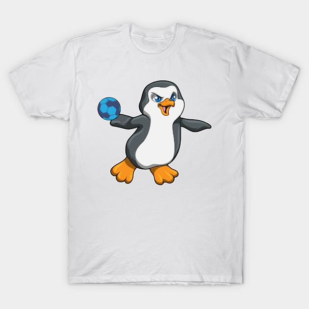 Penguin at Sports with Handball T-Shirt by Markus Schnabel